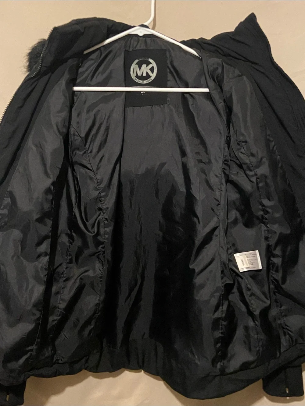 Michael Kors Black Faux-Fur Trim Hooded Puffer Coat